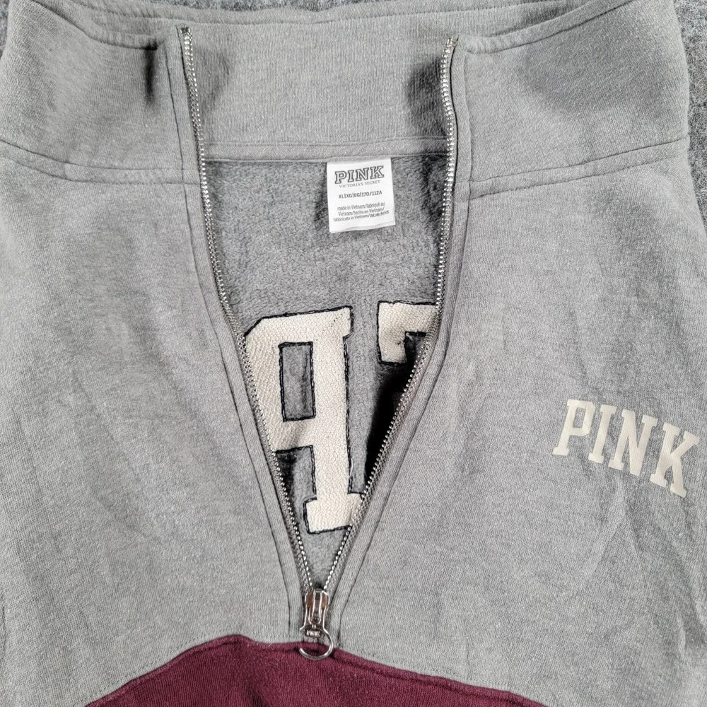 Victoria's Secret Varsity 1/2-Zip Sweatshirt Womens XL Gray‎ Maroon Love Pink